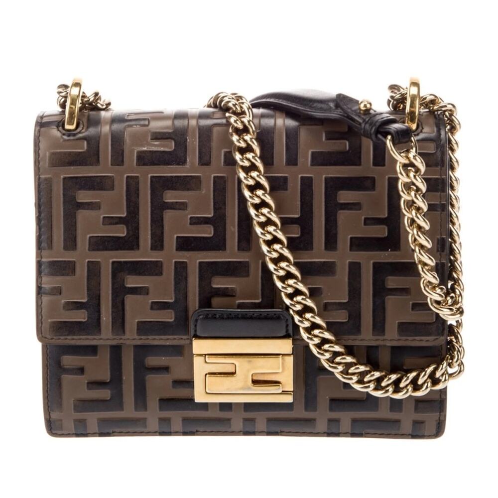Fendi Small Kan U Ff Pattern Shoulder Bag In Brown chain strap - Picture 8 of 9